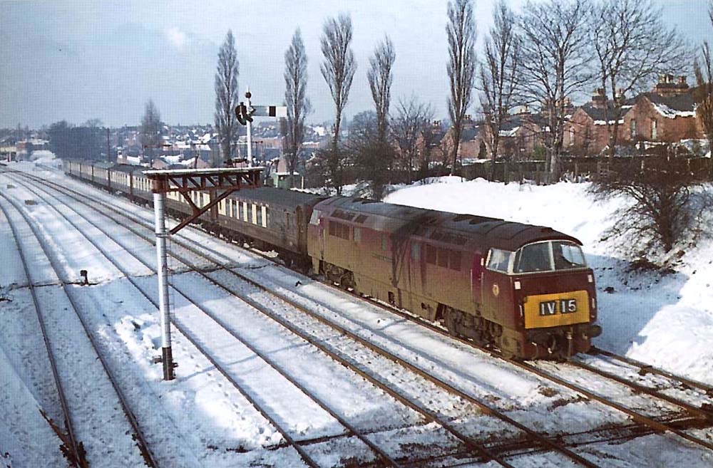 Western Region D1046 'Western Marquis' is seen at the head of a Pullman express leaving Acocks Green station on 7th January 1963