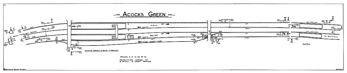 A low resolution version of the Signalling Diagram for Acocks Green Signal Box showing the track layout and signalling arrangement post 29th June 1947
