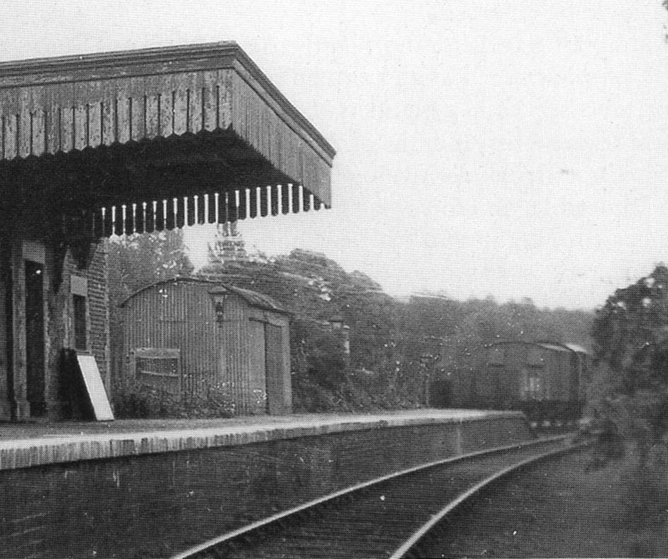 This close up shows the corrugated iron good sheds at the Bearley end of the platform