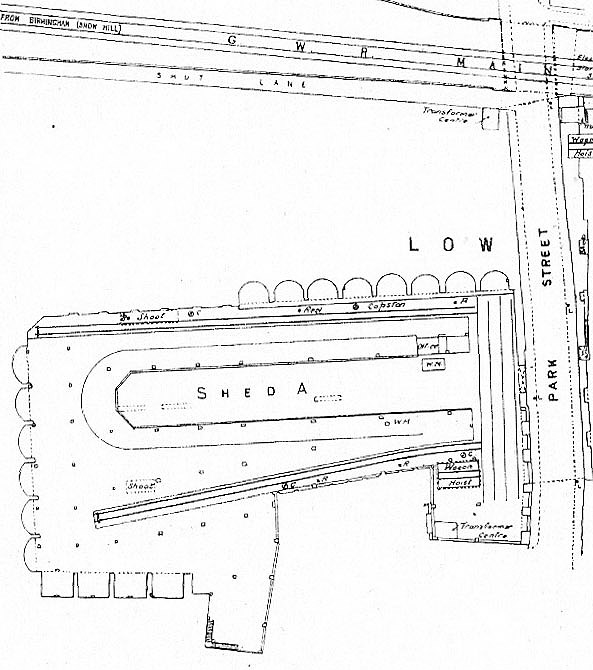 Close up of showing shed 'A' and the 'U' shaped platform with the 'walking crane' single rail track that ran on both sides and at one of the unloading platform