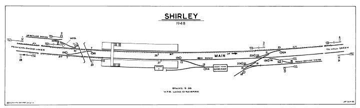A low resolution version of the Signalling Diagram for Shirley Signal Box dated 1948
