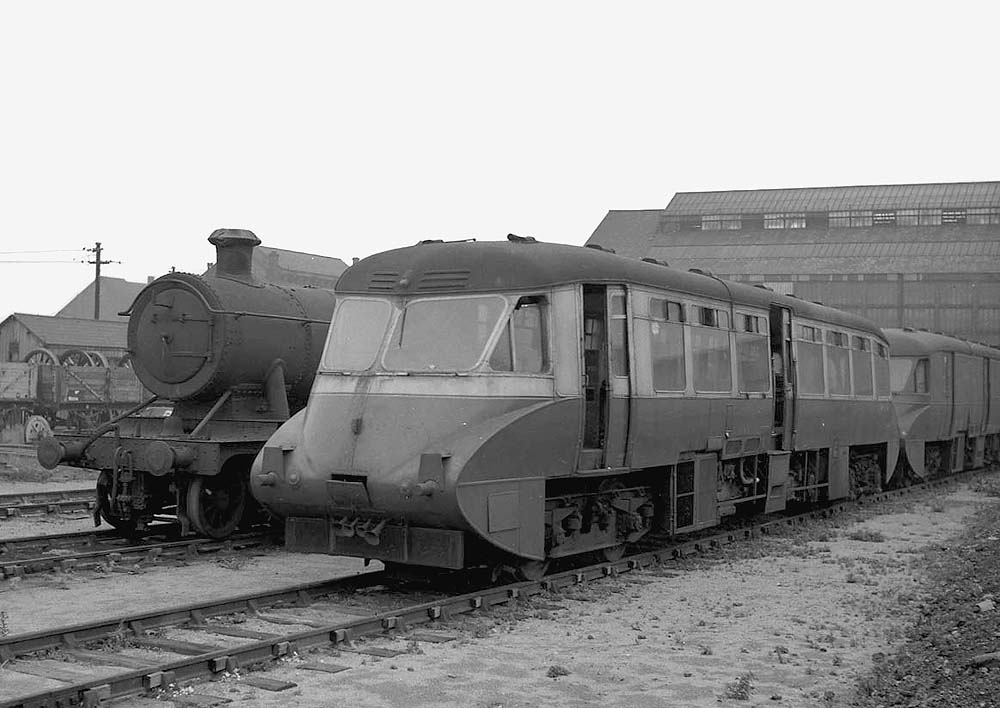 Another view of ex-GWR Railcars No 13 and No 17 seen stabled on the scrap lines at Tyseley shed in March 1960