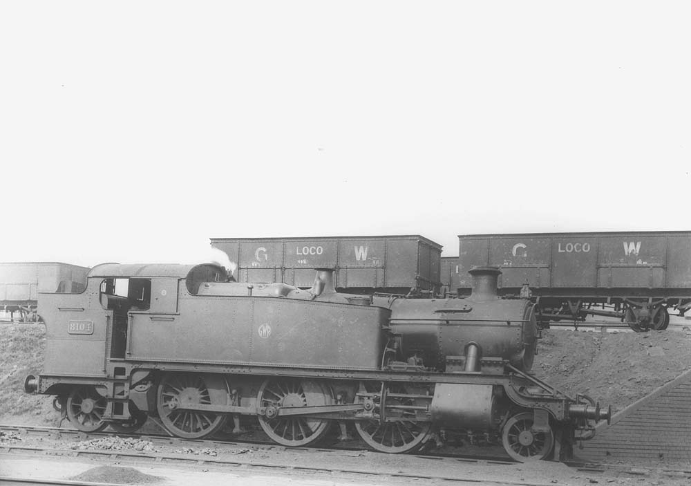 GWR 2-6-2T No 8104, a class 81xx 'Large Prairie' locomotive is seen in steam waiting its turn to be coaled at Tyseley' coaling two-road station