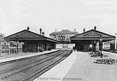 An Edwardian view of Tyseley station looking towards Leamington with the main platform on the left and relief platforms on the right