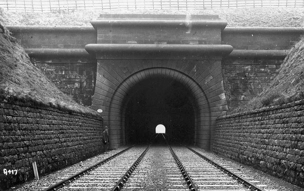 Beechwood Tunnel's south portal taken from beneath the overbridge carrying Nailcote Lane over the railway