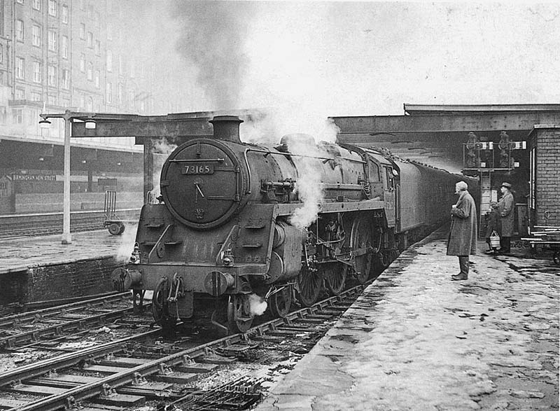 British Railways Standard Class 5 4-6-0 No 73165 is seen standing at Platform 6 on the 1 45pm New Street to Liverpool and Manchester service