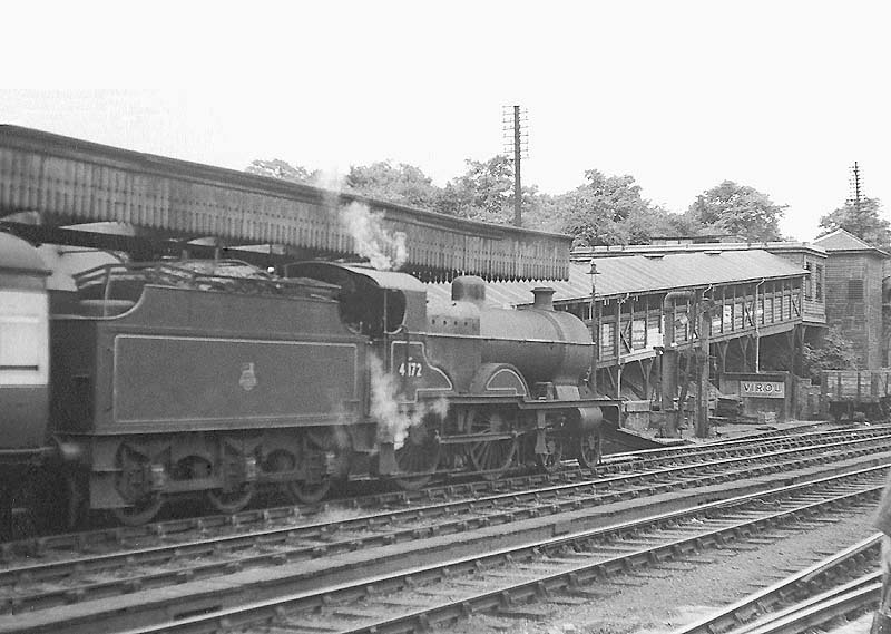 Ex-LMS 4P Compound No 41172 is seen standing at Coventry's platform 2 with the 13 43 Coventry to Birmingham New Street service