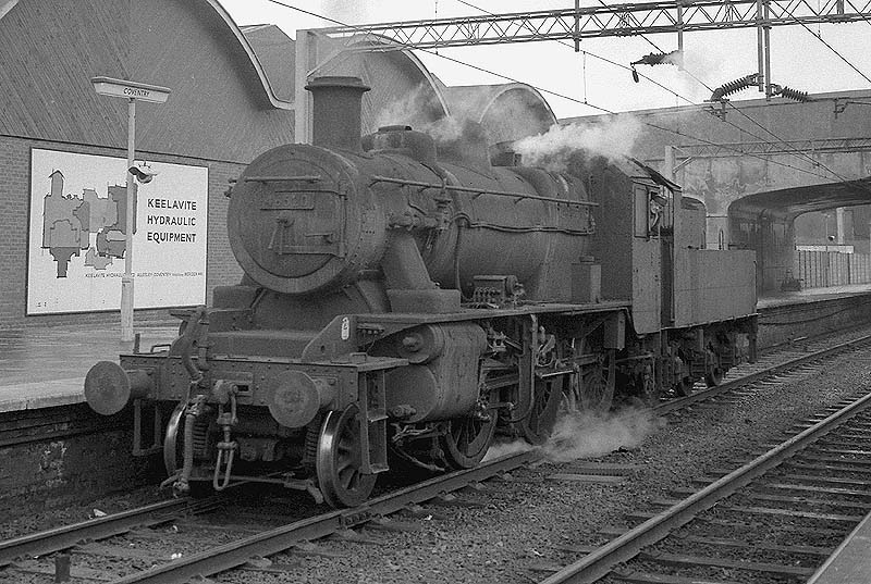 British Railway built 2MT 2-6-0 No 46520 is seen standing at Platform 1 facing towards Birmingham after completing shunting duties in the new parcels depot