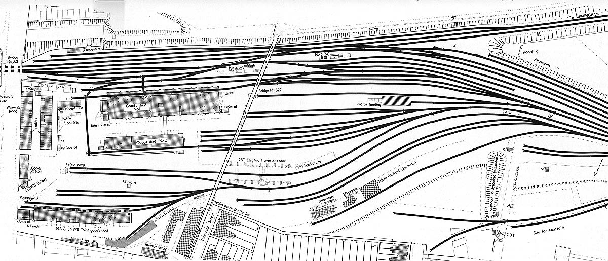 Ordnance Survey map showing Coventry's extensive goods yard and the junction with the Nuneaton branch