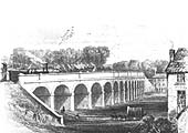 View of the Grand Junction Vauxhall Viaduct crossing Lawley Street as seen from the L&B line circa 1839
