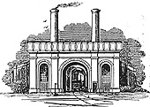 Drawing of Curzon Street station's 16 road 'roundhouse' as viewed from the passenger train shed