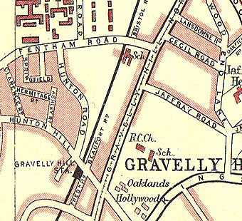 Location map showing the juxtaposition of Gravelly Hill station with Fredericks Road, Hunton Hill and Gravelly Hill