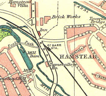Map showing the location of Hamstead and Great Barr station and its location next to Old Walsall Road