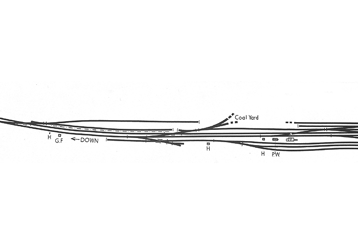 Layout of the approach to Leamington Avenue station from the direction of Warwick Milverton showing the sidings to the goods yard and the exchange sidings