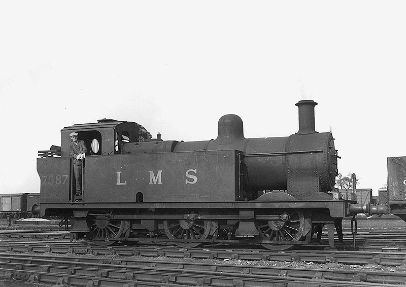 LMS 0-6-0 3F No 7587 is seen standing during shunting duties in Nuneaton's up marshalling yard circa 1938