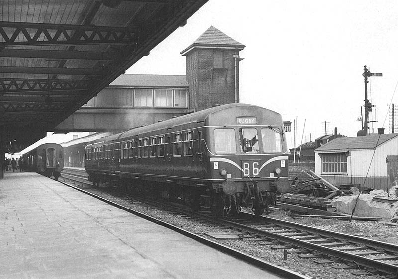A two-car Metro-Cammell Diesel Multiple Unit forms the 4:40pm Tamworth to Rugby service on 11th March 1961