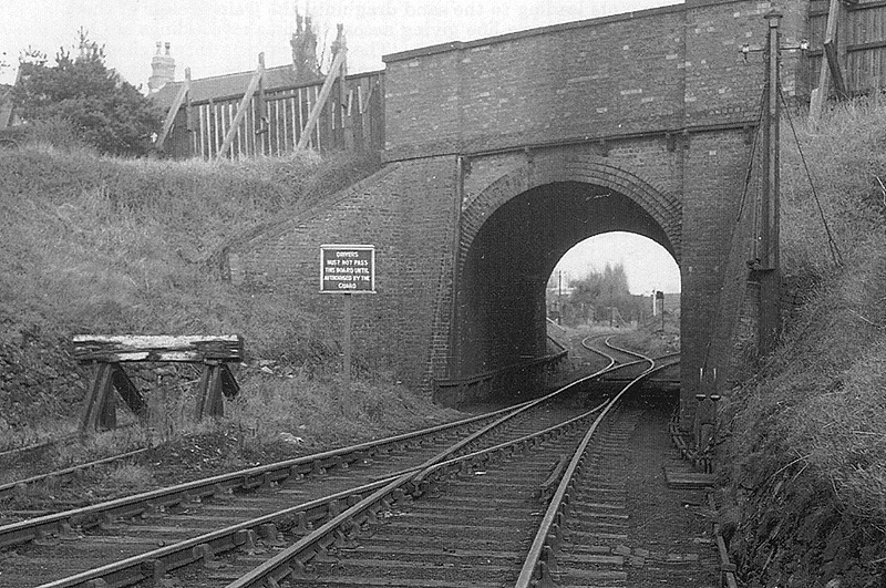Looking beneath Rotton Park Road overbridge towards Harborne junction in 1949 with M & B's sidings commencing on the left