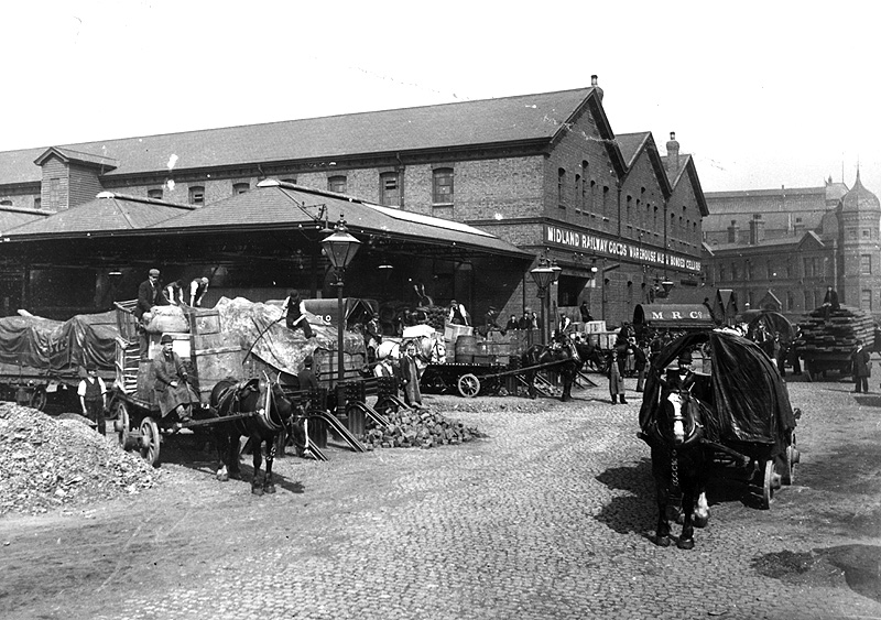 A general view of the Midland Railway's Central Goods Yard and Warehouse in Birmingham circa 1895