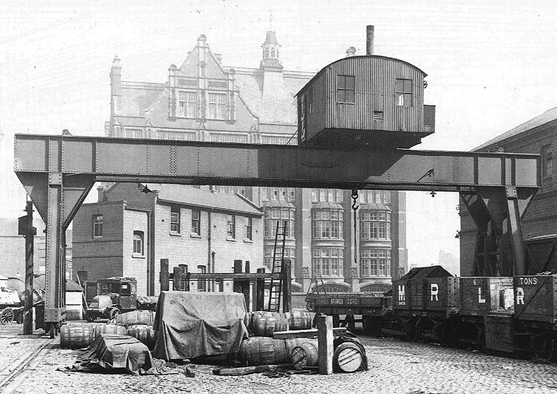 View of Birmingham Central Good Station's Goliath over head travelling steam crane and the 1912 offices