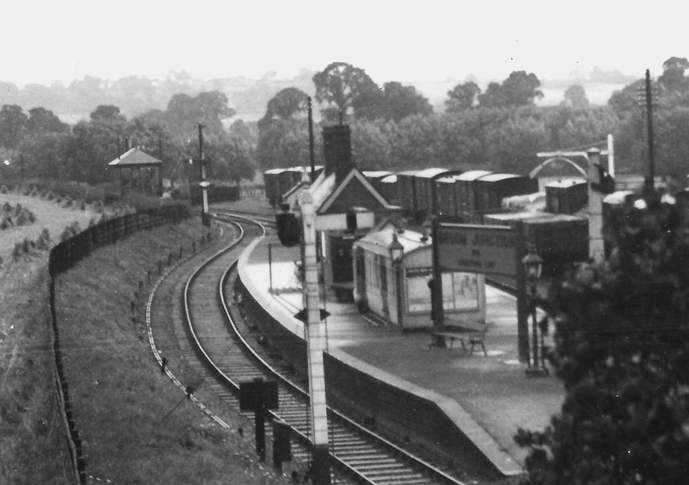Close up of Broom Junction showing the North Signal Box with covered vans standing on the two sidings