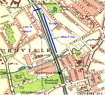 Map showing the location of Cadbury's exchange sidings in relation to the main factory and the Waterside complex