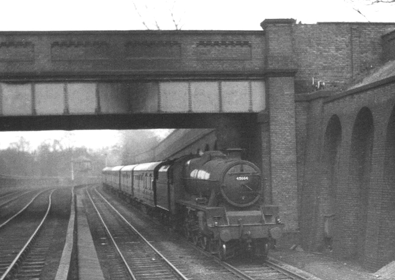 Ex-LMS 4-6-0 5XP No 45664 'Nelson', a Jubilee class locomotive, is seen on an up express service on 3rd April 1955