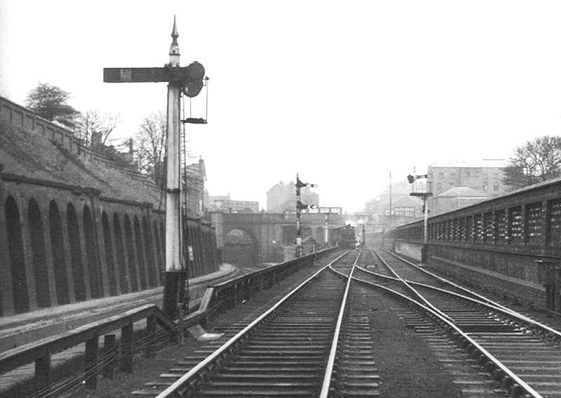 Looking along the branch's up line towards Central Goods as a goods train appears to be running wrong line towards the camera