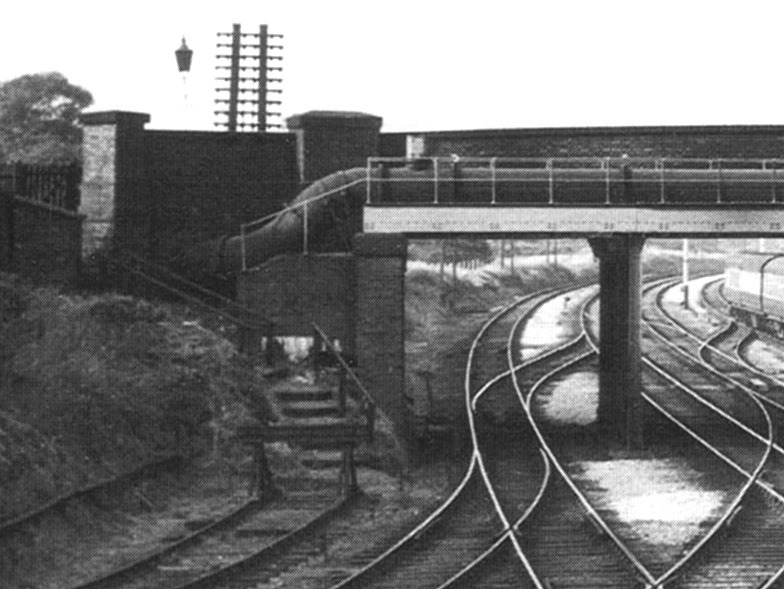 Close up showing the steps from Longbridge Lane bridge used by the signalmen at Halesowen Junction to gain access