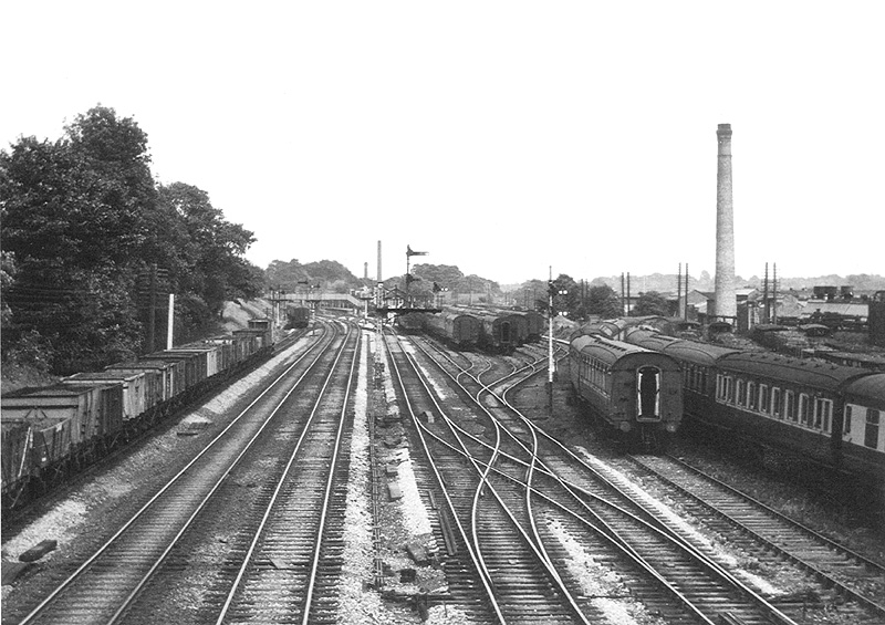 View of the approach to the western end of Kings Norton carriage sidings showing the four running lines into the station