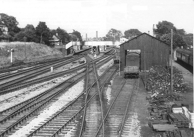 View of Kings Norton station's timber goods shed and the yard's emergency locomotive coal stack