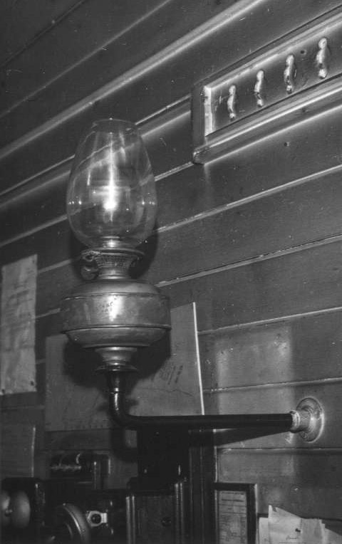 View of a Midland Railway gas lamp used within Lifford Station Junction signal box on 28th September 1959