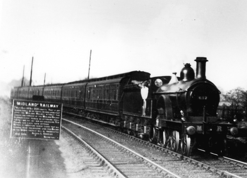 Close up of MR 4-2-2 Single No 637 at the head of a down six coach semi-fast express