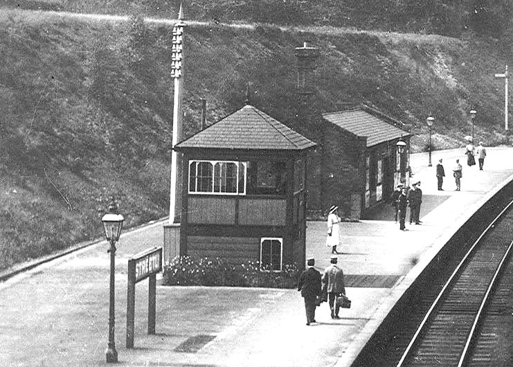 Close up showing the Midland Railway Type 1 standardised signal box erected when the station opened in 1879