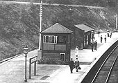 Close up showing the Midland Railway Type 1 standardised signal box erected when the station opened in 1879