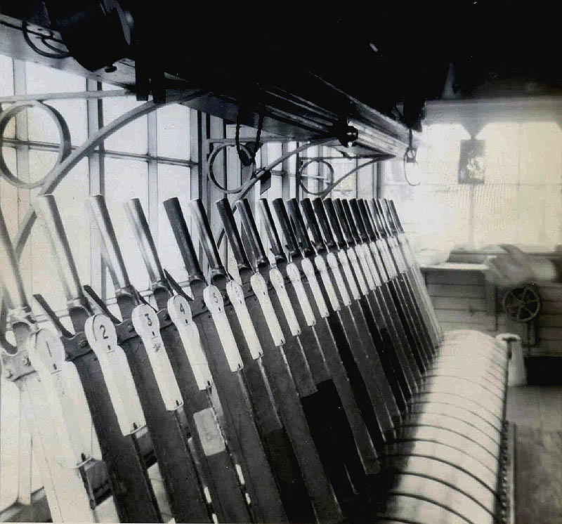 Another internal view of Sutton Park signal box and its twenty-four lever frame and the shelf above fitted with electrical equipment