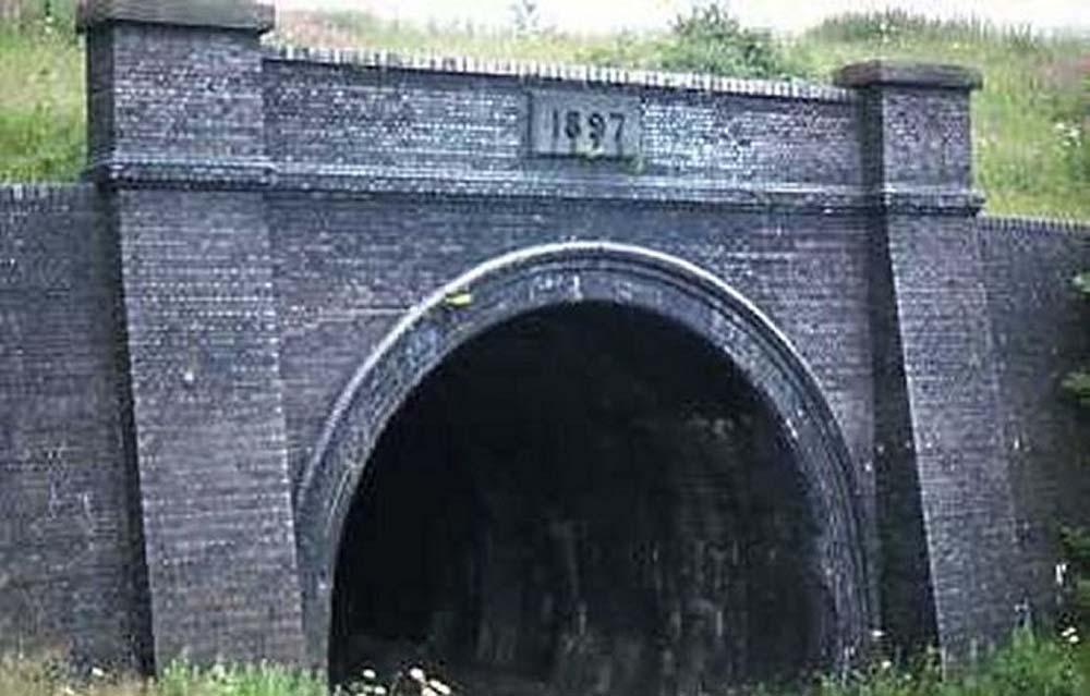 A 1970s view of Catesby Tunnel's south portal showing the build date incorporated in to the wall above