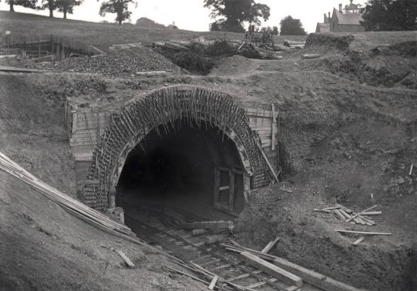 View of Catesby tunnel's southern portal which had still to be completed after the tunnel lining was complete