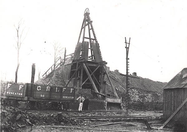 View of the timber framed headgear used to ferry men and materials up and down shaft No 7 of Catesby tunnel