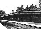 Close up showing part of the new road side station which included the booking office and a footbridge to both platforms