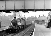 Ex-GWR 2-6-2T 41xx Class No 4108 pauses at Acocks Green station's platform 3 with a local Moor Street to Leamington service