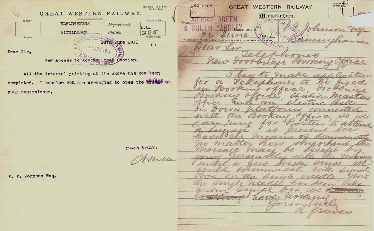 Two internal documents addressed to Mr S Johnson, Divisional Superintendent of the Line, Snow Hill Station