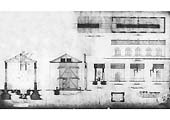 A GWR drawing showing a plan, sectional and side views of Alcester Railway's single road engine shed and water tower