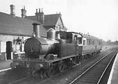 GWR Collett 48xx class 0-4-2T No 4814 with 70� diagram A29 auto trailer No 216 stands in Alcester down platform
