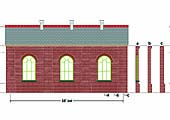 A side elevation showing details of the side of the shed plus three sections through the wall