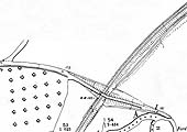 Ordnance Survey Map showing the location of the minor bridge crossing the railway at 2 miles 53 chains