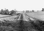 View from the road bridge adjacent to Aston Cantlow Halt looking along the branch line towards Bearley in 1949