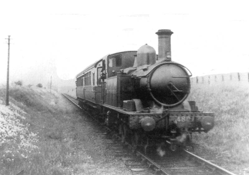 GWR Collett class 48xx 0-4-2T engine No 4801 with an auto trailer approaches Aston Cantlow Halt