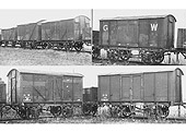 Composite photograph of various surplus GWR wagons stored at Bearley station' goods sidings