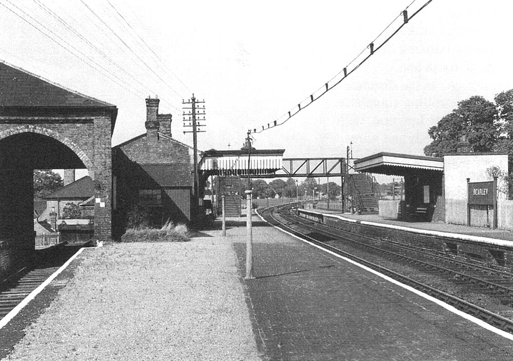 View showing the extensions to both platforms built in 1939 and on the left, the buffer stop erected at the end of the siding passing through the goods shed
