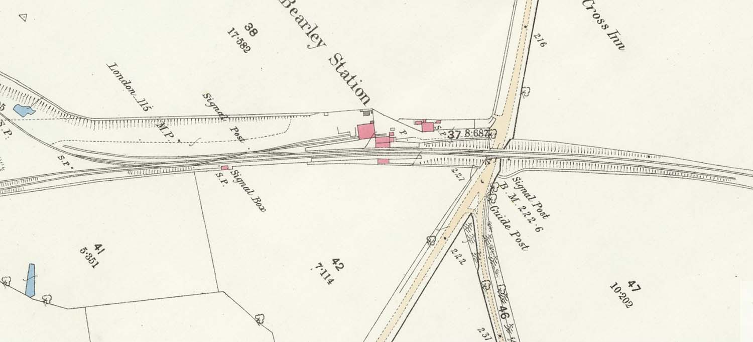 An 1885 25 inch to the mile Ordnance Survey Map of Bearley Station and Bearley East Junction on the left